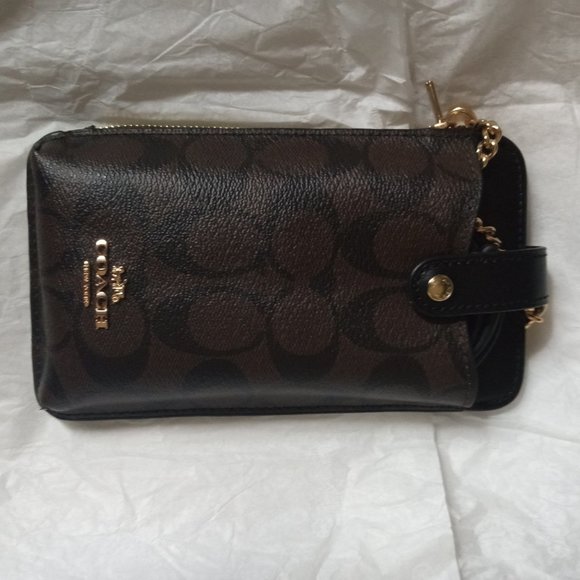 Coach North/South Phone Crossbody Leather - Black/Brown